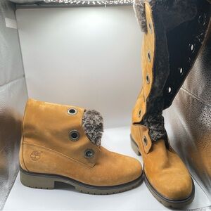 Fur round knee high Timberland faux leather boots